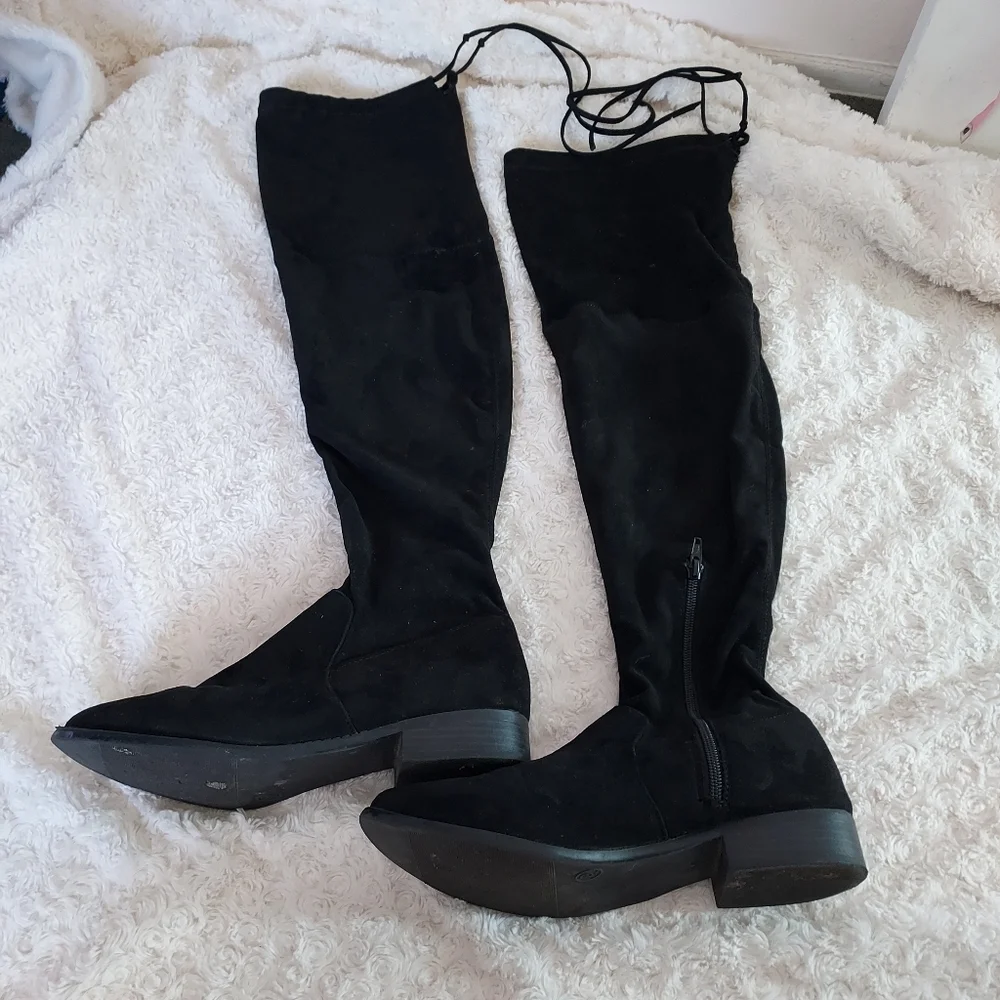 A New Day Paloma Black Over the Knee Thigh high Faux suede boots Sz 9 Fall